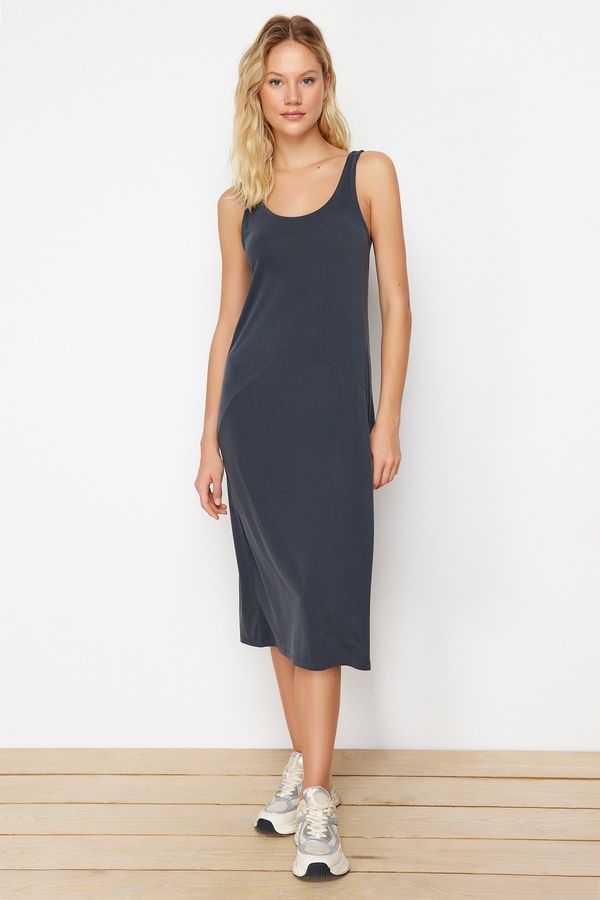 Trendyol Trendyol Anthracite Soft Touch/Modal Thick Strap Pool Collar Knitted Midi Dress