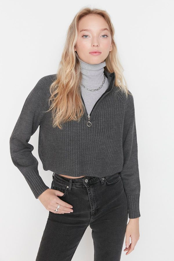 Trendyol Trendyol Anthracite Stand-up Collar Knitwear Sweater