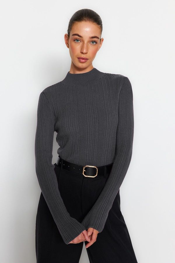 Trendyol Trendyol Anthracite Stand-up Collar Knitwear Sweater