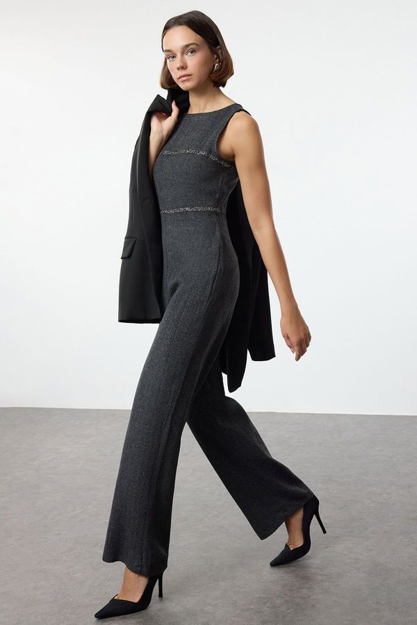 Trendyol Trendyol Anthracite Stripe Detailed Long Winter Overalls