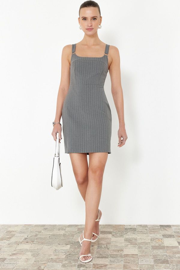 Trendyol Trendyol Anthracite Striped A-Line Strappy Mini Woven Dress