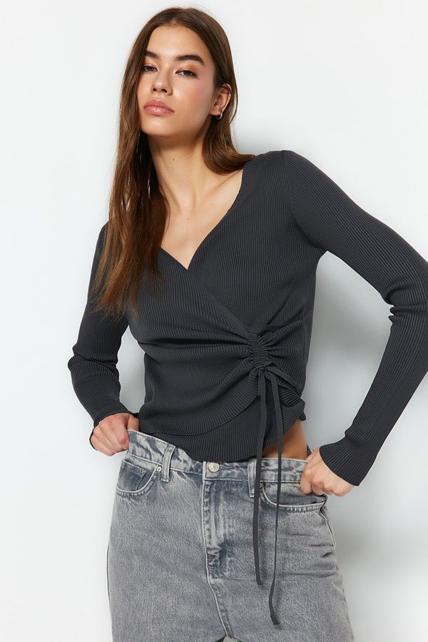 Trendyol Trendyol Anthracite Tunnel Lace Detail Knitwear Sweater