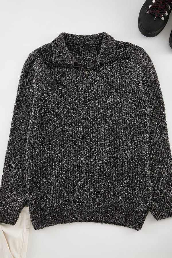 Trendyol Trendyol Anthracite Unisex Half Turtleneck Flecked Knitwear Sweater