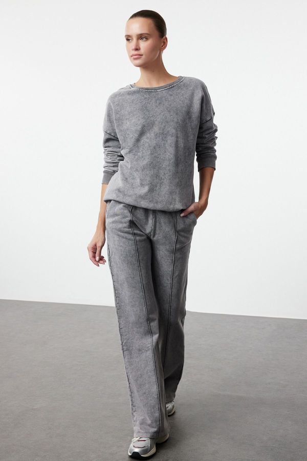 Trendyol Trendyol Anthracite Washed Wide Leg/Flare Flexible Knitted Sweatpants