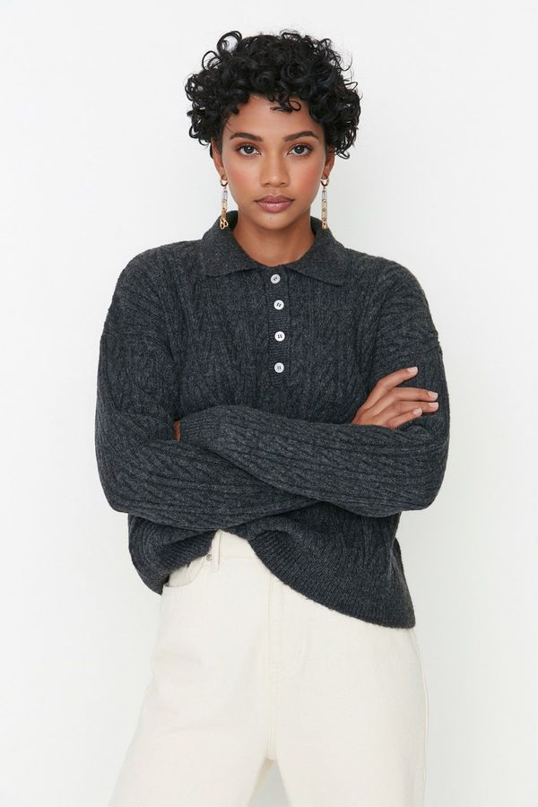 Trendyol Trendyol Anthracite Wide fit Soft Textured Knitwear Sweater