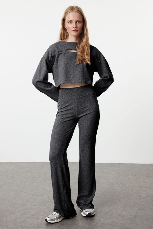 Trendyol Trendyol Anthracite Wide Leg/Flare High Waist Interlock Flexible Knit Trousers