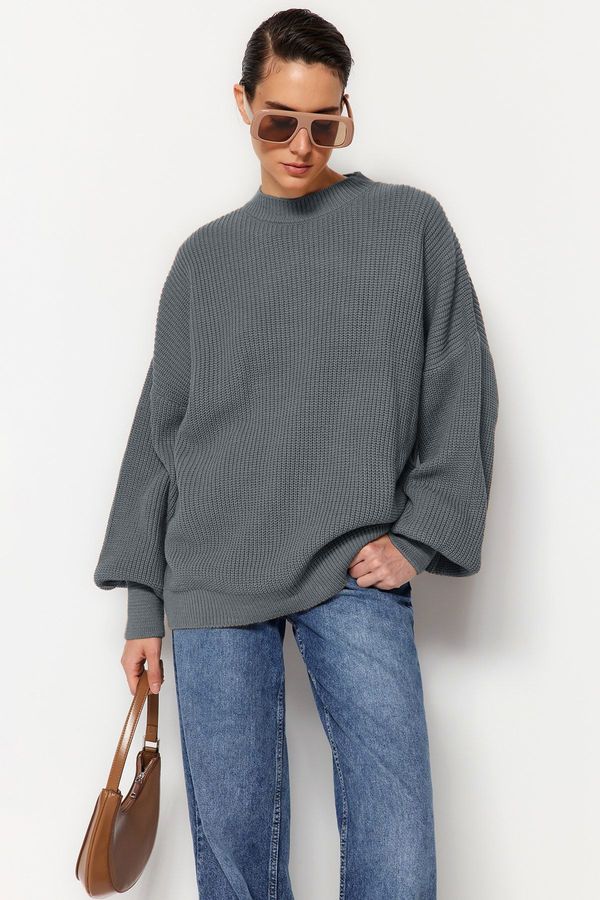 Trendyol Trendyol Anthracite Wide Pattern Basic Knitwear Sweater