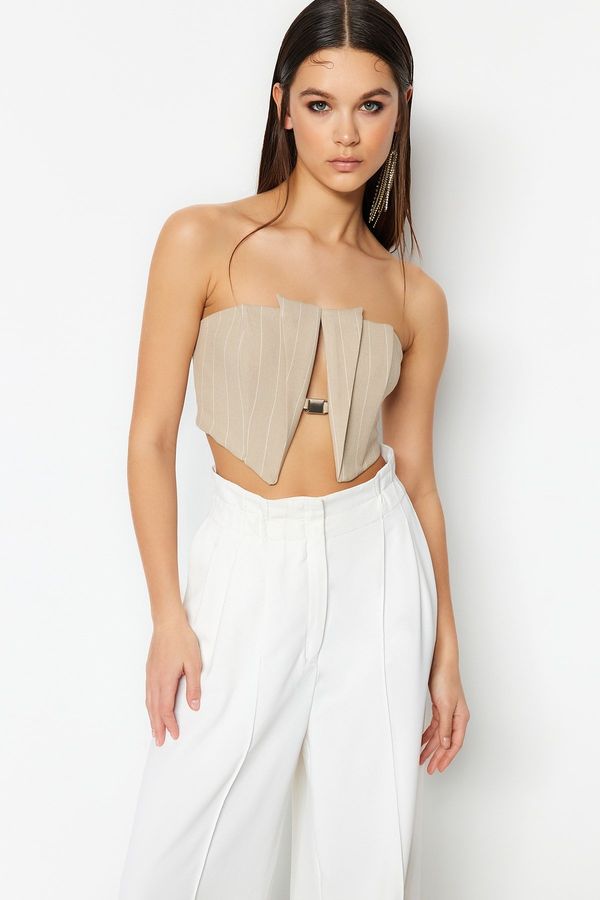 Trendyol Trendyol Beige Crop Lined Woven Accessoried Bustier