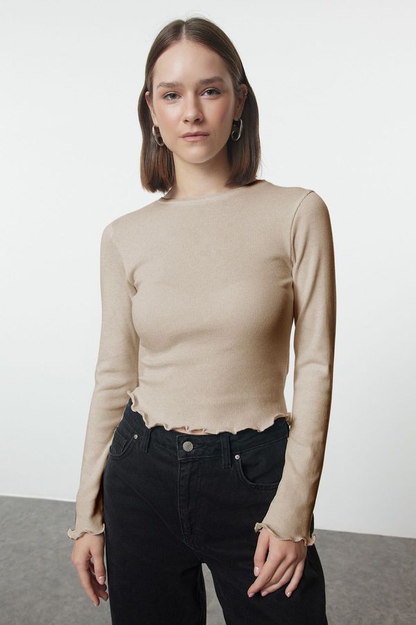 Trendyol Trendyol Beige Fitted/Fits Crop Ribbed Flexible Knit Blouse