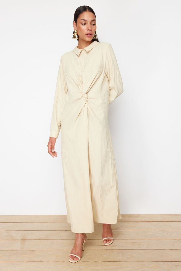 Trendyol Trendyol Beige Front Knot and Zipper Detailed Woven Dress