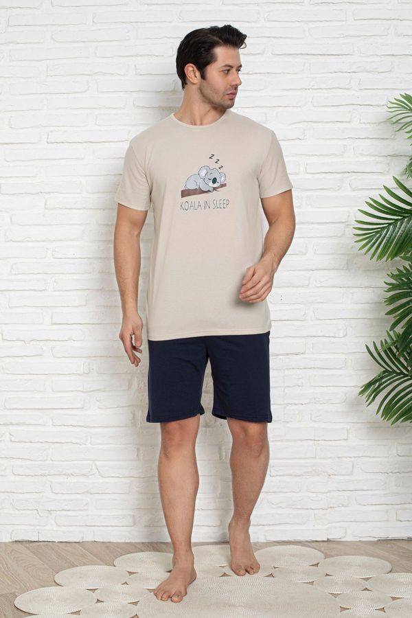 Trendyol Trendyol Beige - Indigo Regular Fit Koala Printed Shorts Knitted Pajama Set