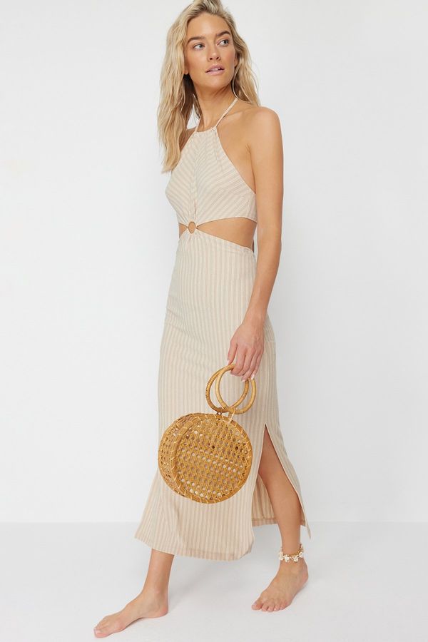 Trendyol Trendyol Beige Maxi Knitted Accessory Knitwear Look Beach Dress