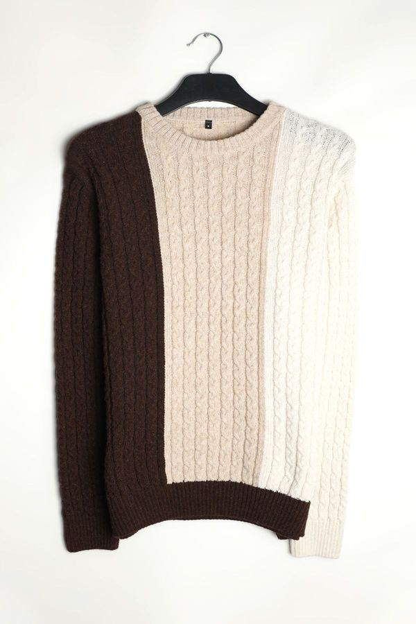 Trendyol Trendyol Beige Men's Crew Neck Hair Knit Paneled Knitwear Sweater