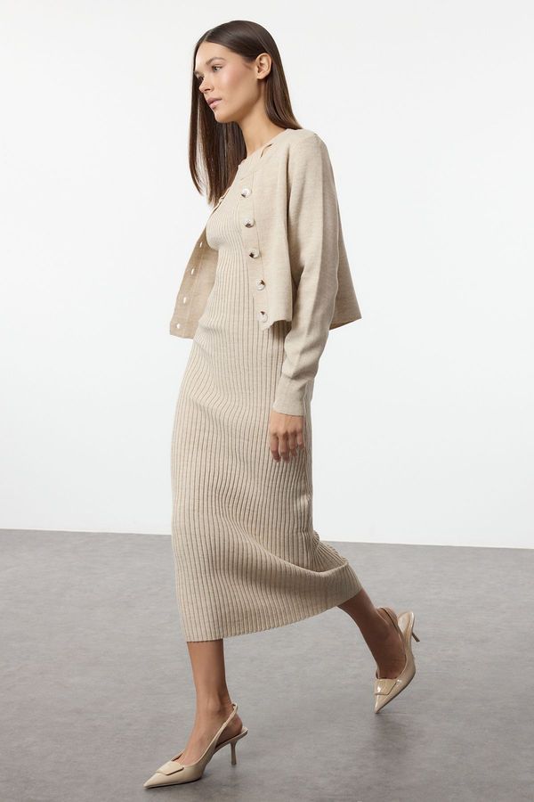 Trendyol Trendyol Beige Midi Knit Basic Cardigan Dress