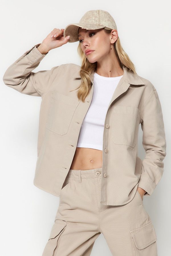 Trendyol Trendyol Beige Oversize Denim Shirt Jacket