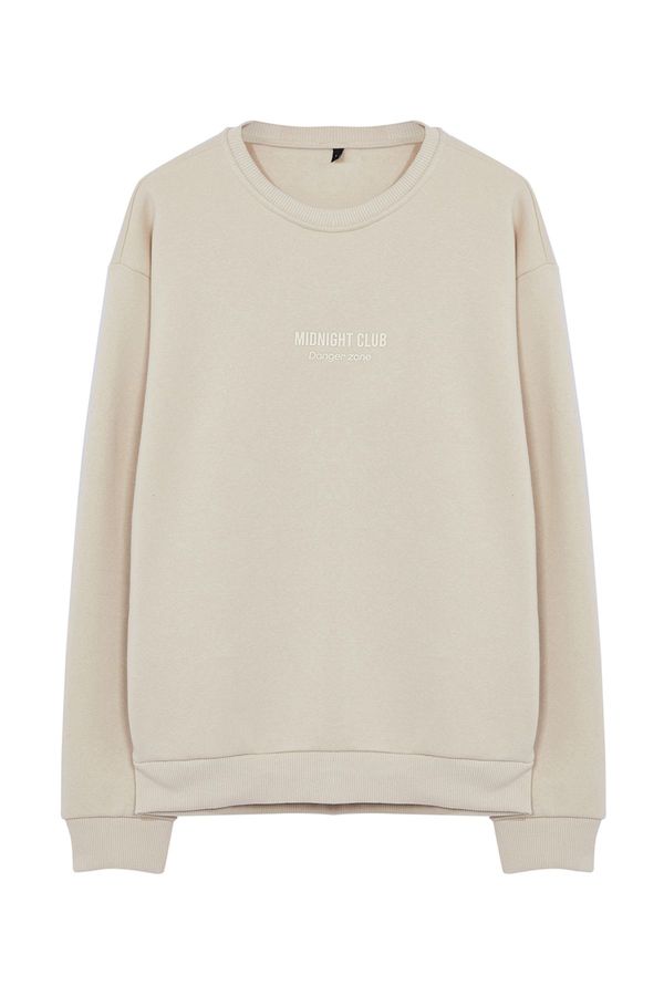 Trendyol Trendyol Beige Oversize/Wide Cut Embossed Text Printed Sweatshirt