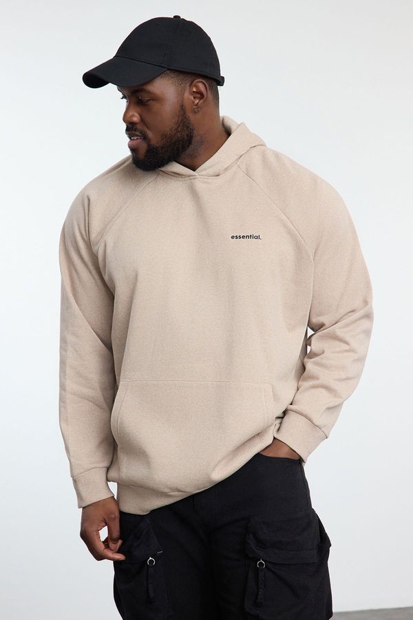 Trendyol Trendyol Beige Oversize/Wide Cut Raglan Sleeve Hooded Plus Size Sweatshirt