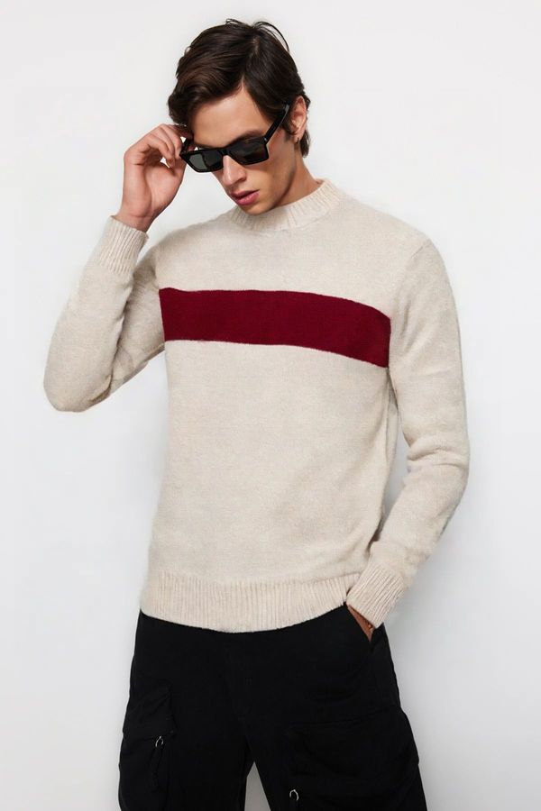 Trendyol Trendyol Beige Regular Crew Neck Color Block Knitwear Sweater