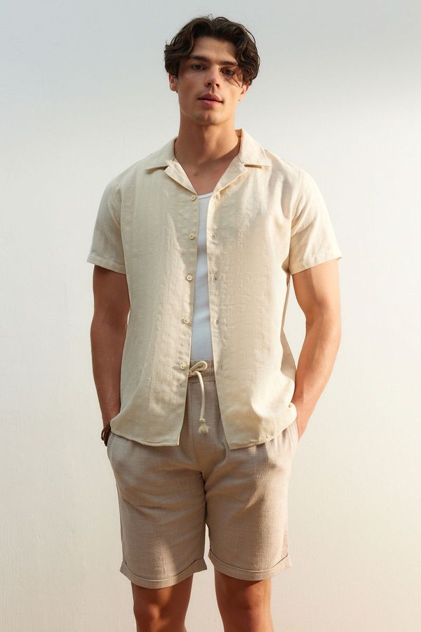 Trendyol Trendyol Beige Regular Fit Textured Summer Linen Look Shirt