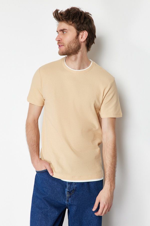 Trendyol Trendyol Beige Regular/Normal Fit 100% Cotton Textured Basic T-Shirt