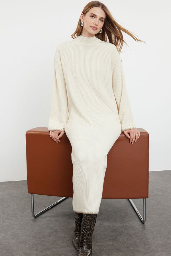 Trendyol Trendyol Beige Sewing Detailed Long Knitwear Dress