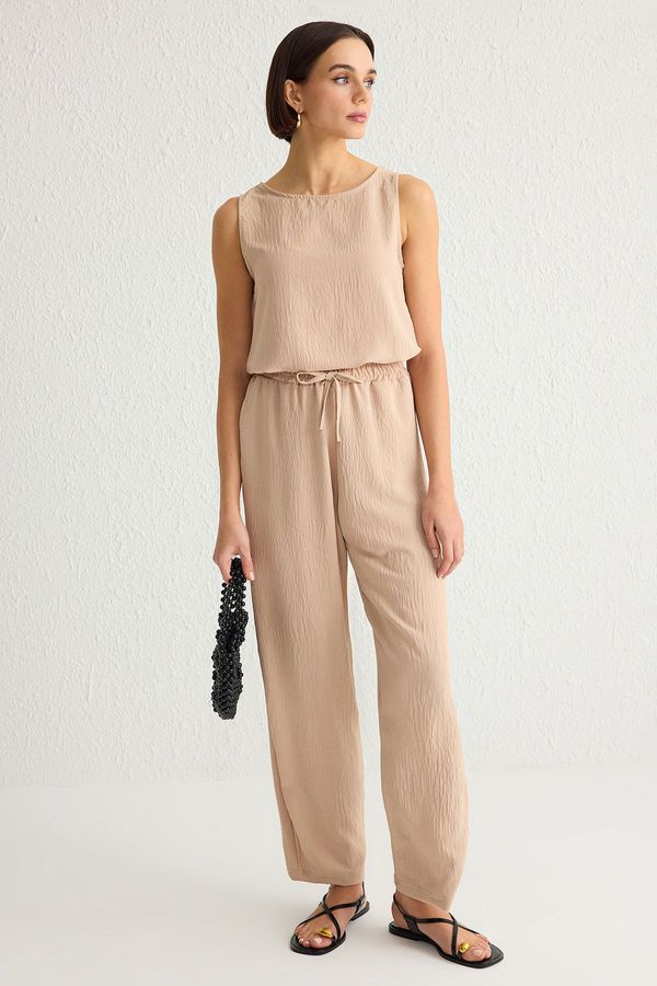 Trendyol Trendyol Beige Sleeveless Blouse and Elastic Waist Wide Leg Trousers Woven Bottom-Top Set