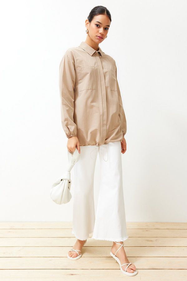 Trendyol Trendyol Beige Stopper Detailed Woven Shirt