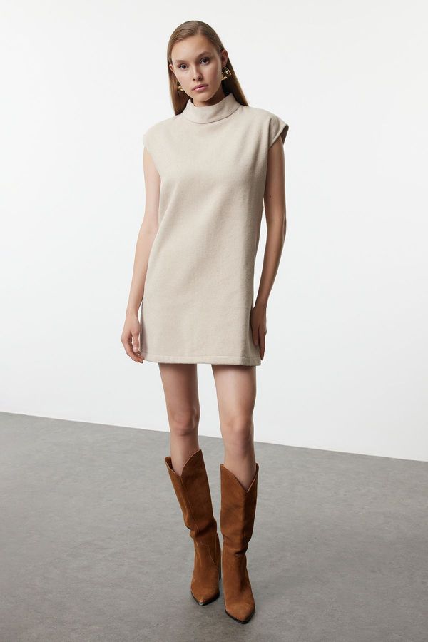 Trendyol Trendyol Beige Straight Cut Stand Collar Woven Dress