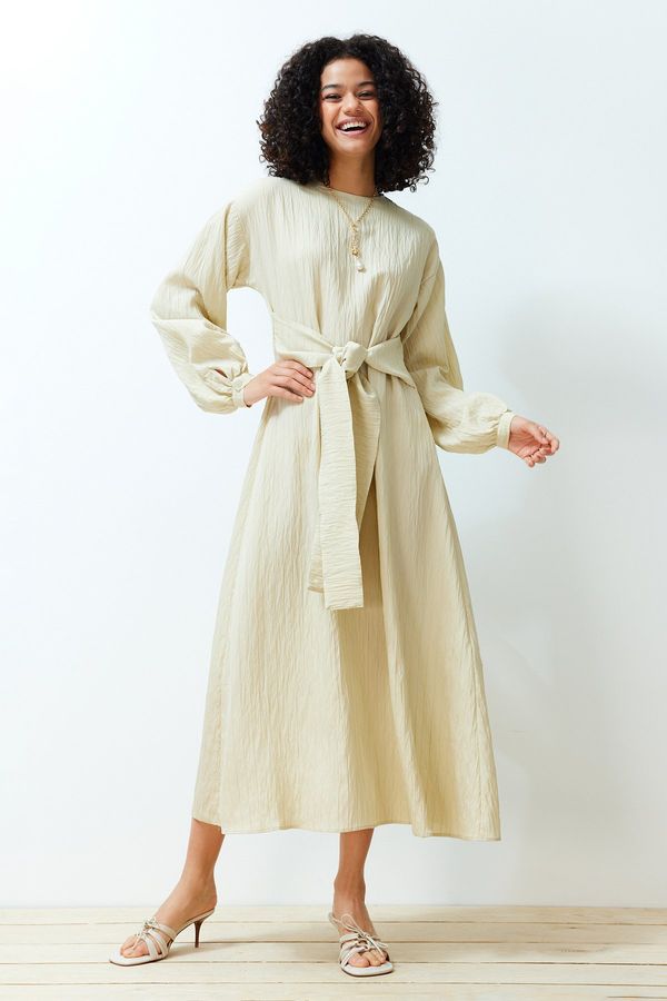 Trendyol Trendyol Beige Tie Front Woven Dress