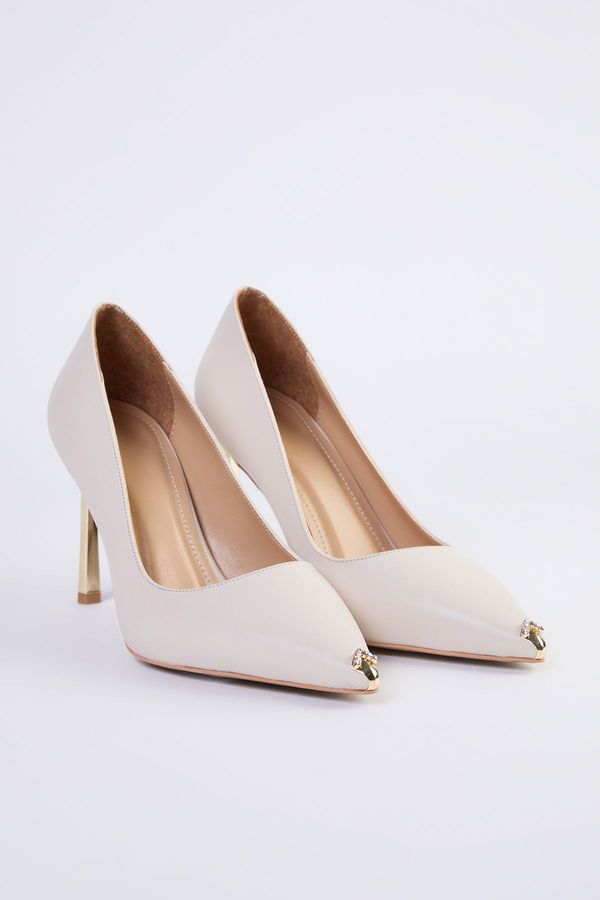 Trendyol Trendyol Beige Toe Stone Metal Heeled Women's Classic Thin Heel Stiletto Shoes