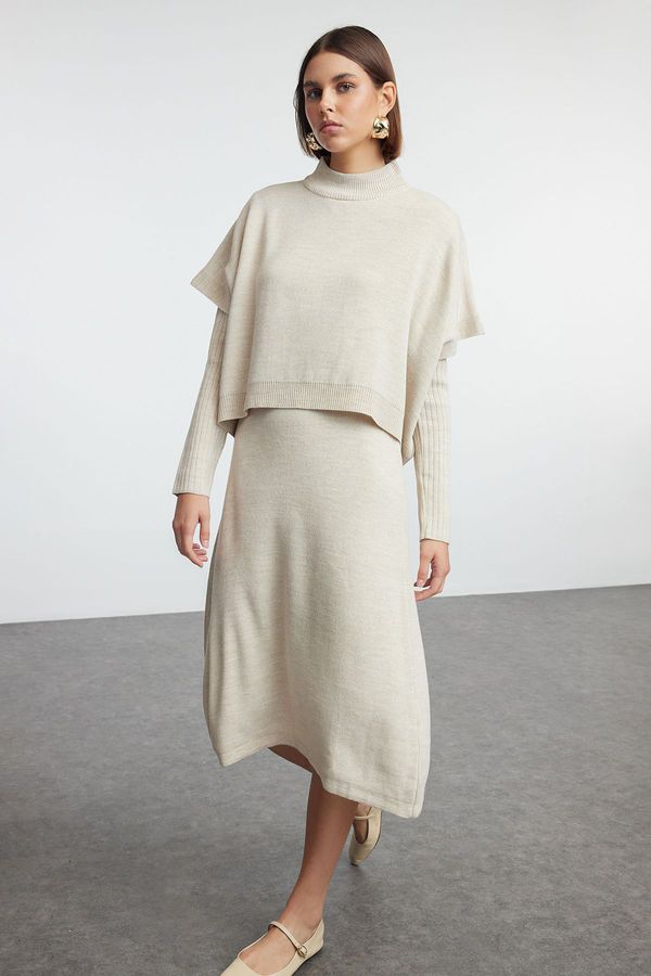 Trendyol Trendyol Beige Wide Cut Midi Knit Sweater Dress