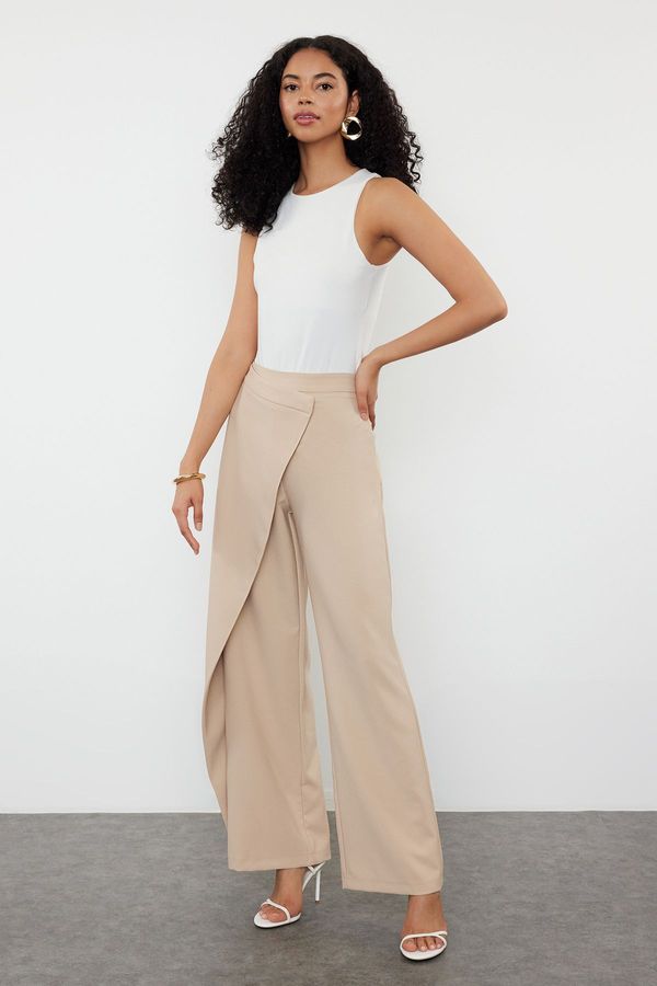 Trendyol Trendyol Beige Wide Leg Woven Trousers with Cross Closure Detail