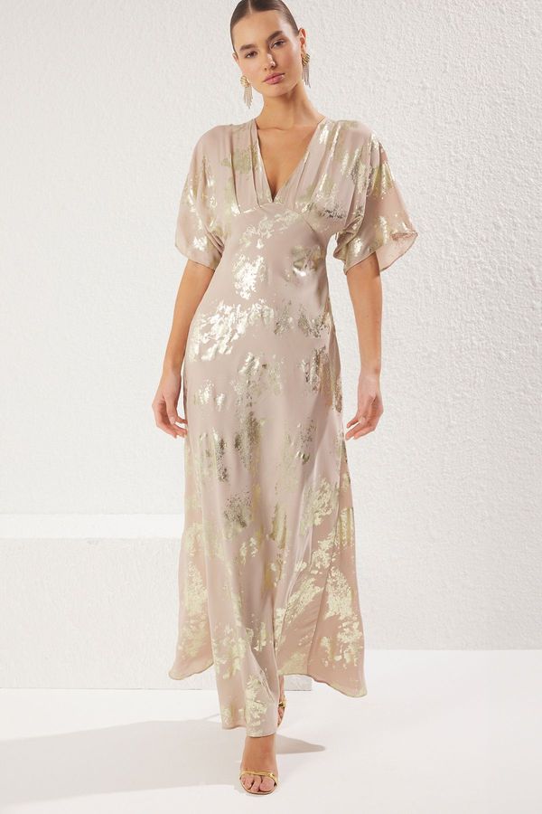 Trendyol Trendyol Beige Woven Crepe Maxi Chic Evening & Graduation Dress