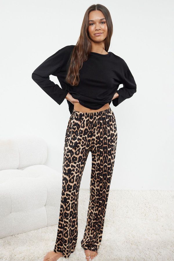 Trendyol Trendyol Black 100% Cotton Leopard Patterned Knitted Pajama Set