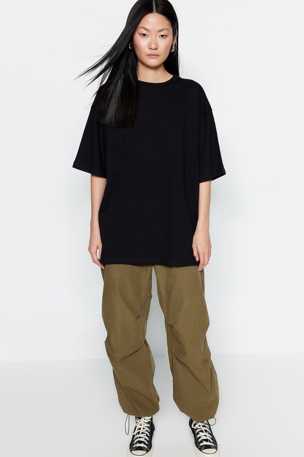 Trendyol Trendyol Black 100% Cotton Premium Oversize/Wide Fit Crew Neck Knitted T-Shirt