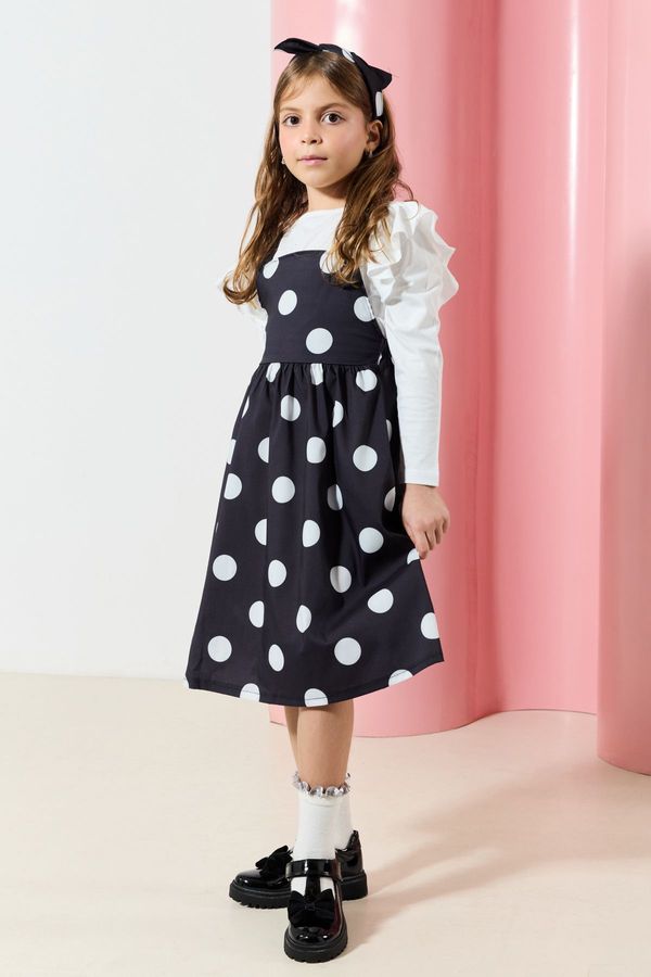 Trendyol Trendyol Black 3-Piece Girl Polka Dot Patterned Bandana Knitted Dress