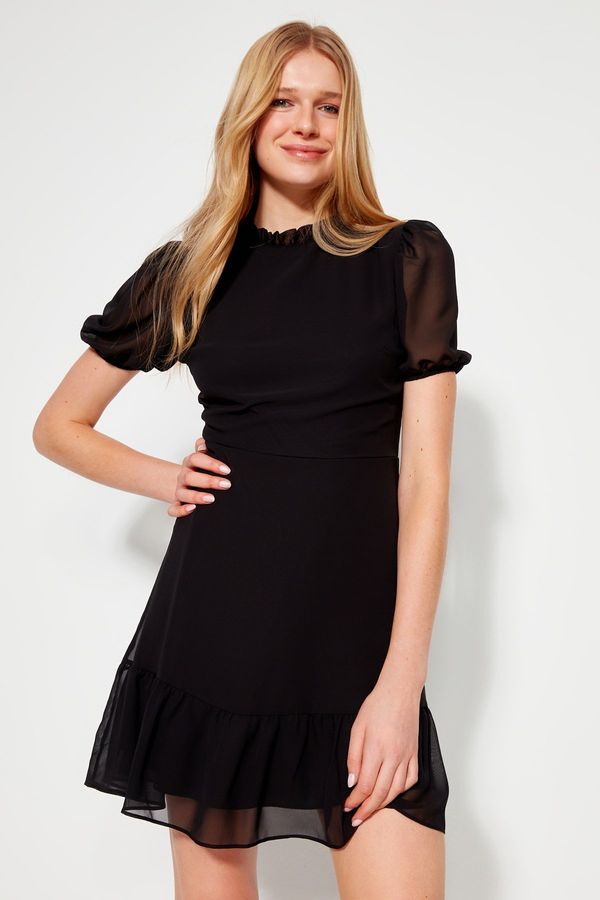 Trendyol Trendyol Black A-Cut Flounce Chiffon Lined Woven Woven Dress