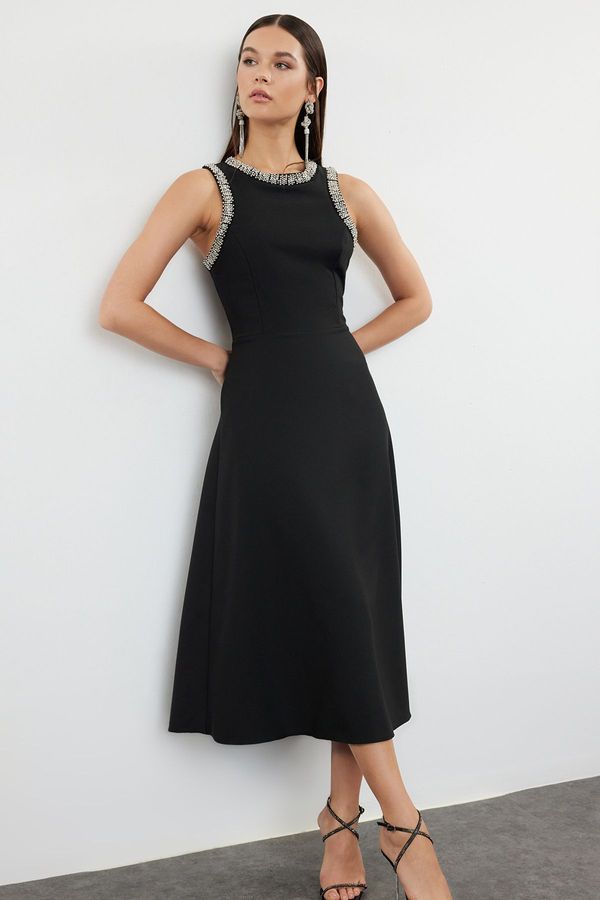 Trendyol Trendyol Black A-Cut Woven Dress with Stone Accessories