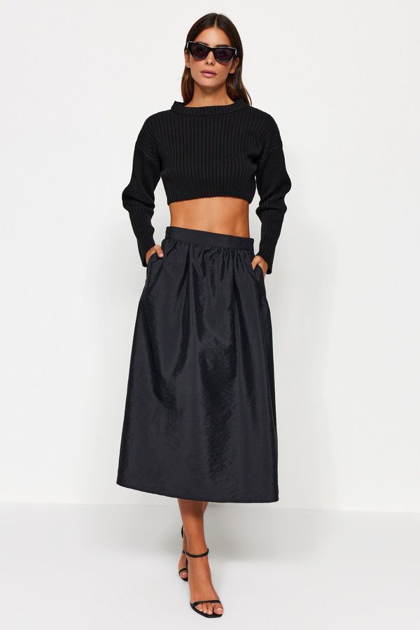 Trendyol Trendyol Black A-line Parachute Fabric Midi Length Woven Skirt