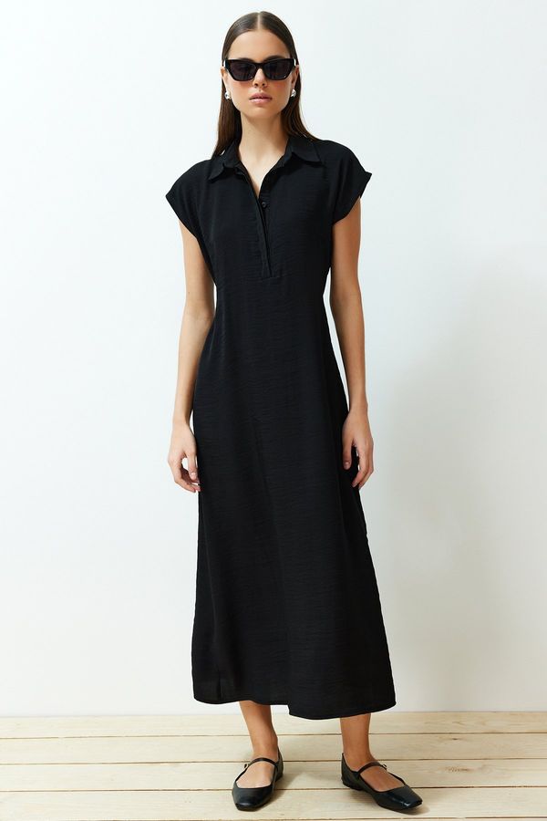 Trendyol Trendyol Black A-Line Shirt Collar Aerobin Woven Maxi Dress