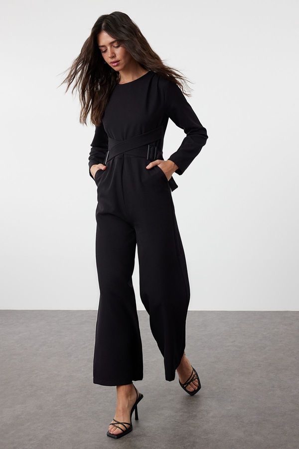 Trendyol Trendyol Black Accessory Detailed Double Breasted Cut Woven Jumpsuit