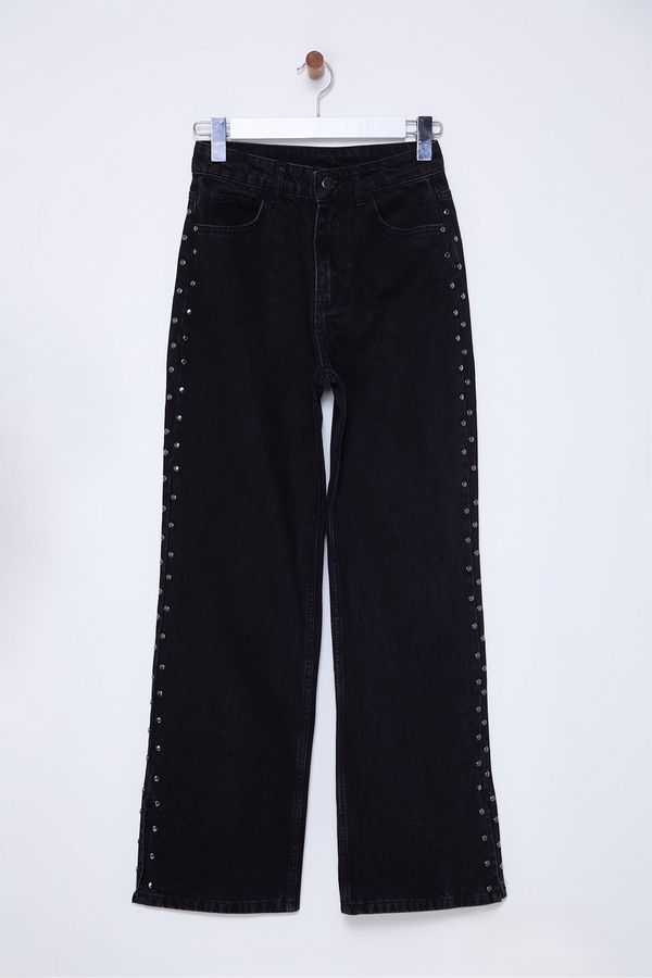 Trendyol Trendyol Black Accessory Detailed High Waist Wide Leg Jeans