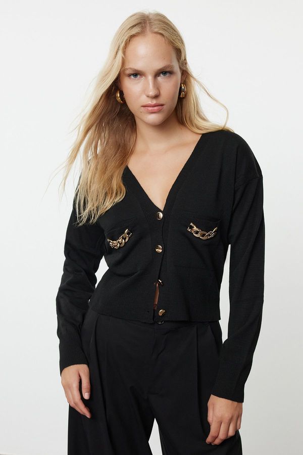 Trendyol Trendyol Black Accessory Detailed Knitwear Cardigan