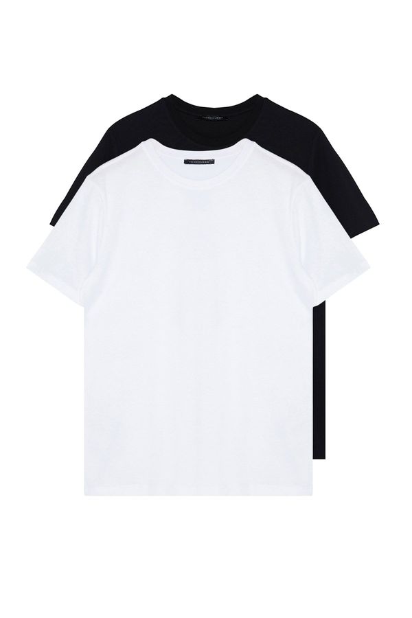 Trendyol Trendyol Black and White Basic Slim Fit 100% Cotton 2-Pack Short Sleeve T-Shirt