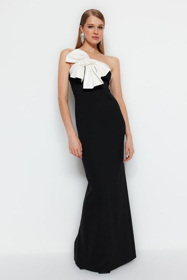 Trendyol Trendyol Black and White Lined Woven Long Evening Evening Dress