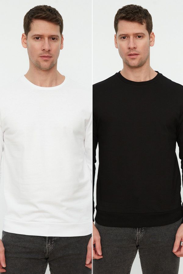 Trendyol Trendyol Black and White Men's 2-Pack Regular Fit Basic Crew Neck Sweatshirt