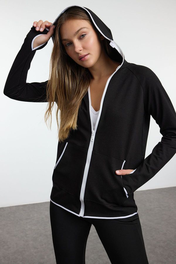 Trendyol Trendyol Black and White Piping and Thumb Hole Detailed Knitted Sports Sweatshirt