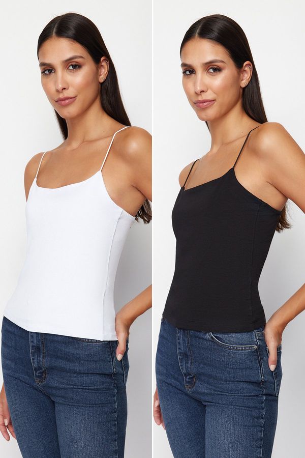 Trendyol Trendyol Black and White Strap Regular Flexible 2 Pack Knitted Undershirt