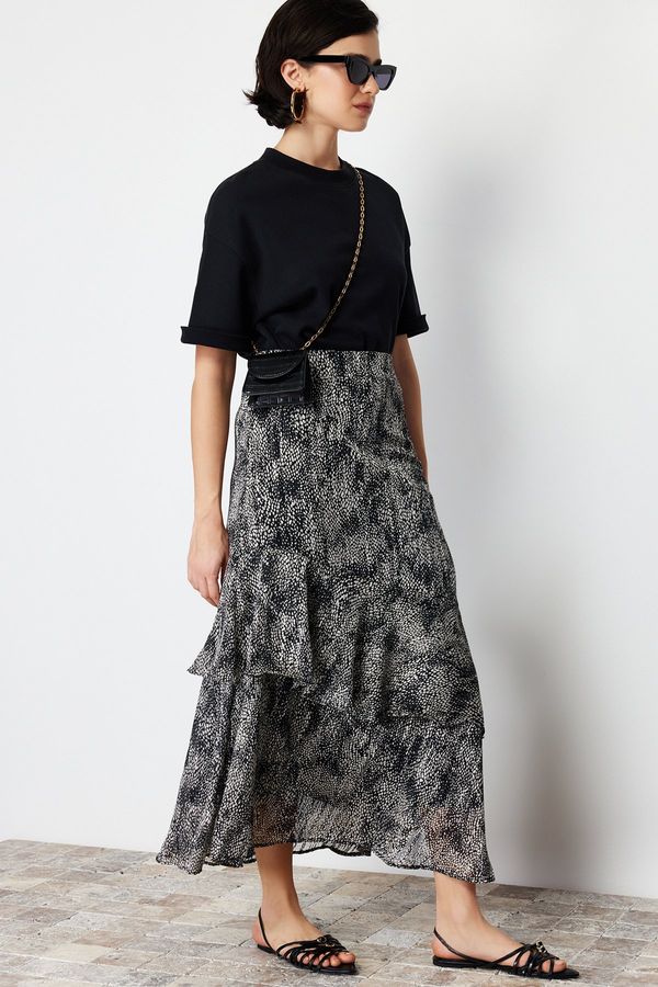 Trendyol Trendyol Black Animal Patterned Lined Woven Skirt