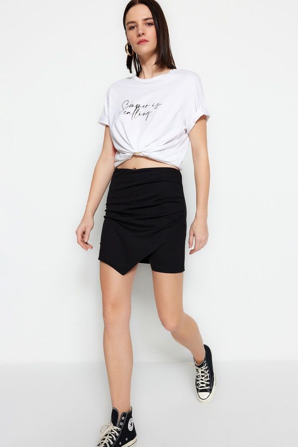 Trendyol Trendyol Black Asymmetrical Detailed High Waist Mini Skirt With Elastic Knitted Shorts